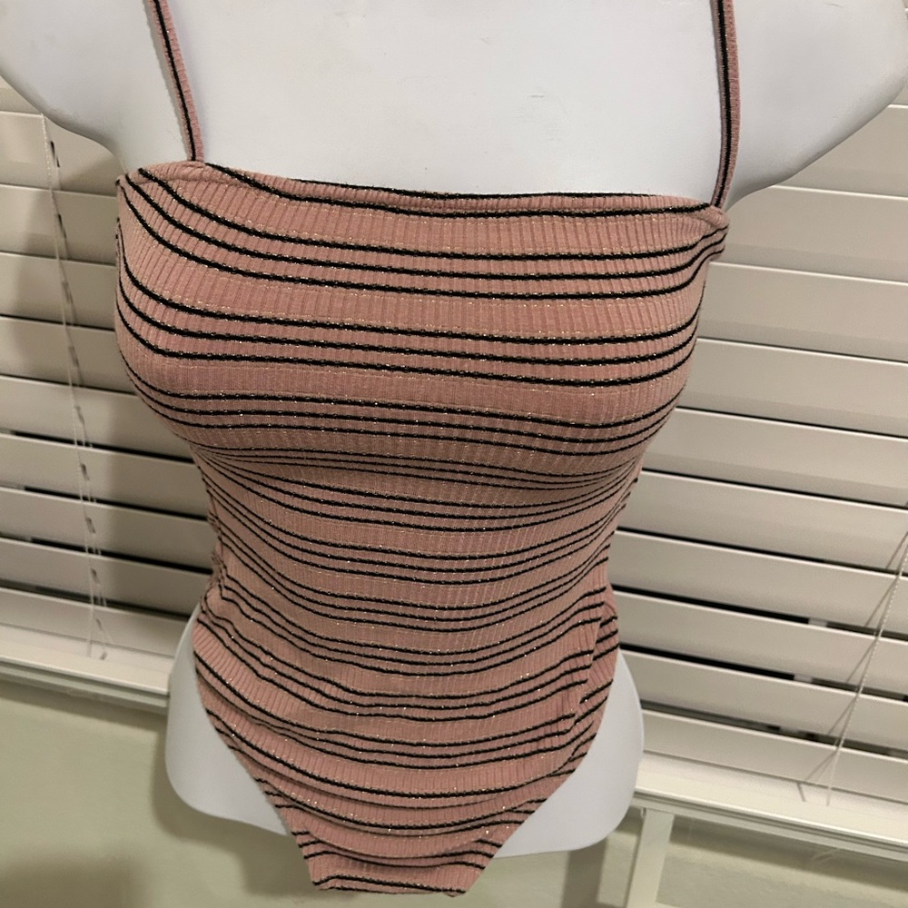 Privacy Please Pink and Black Ribbed Top